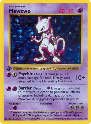 Mewtwo/102 - 1st Edition Holofoil Base Set Shadowless - Holo Rare