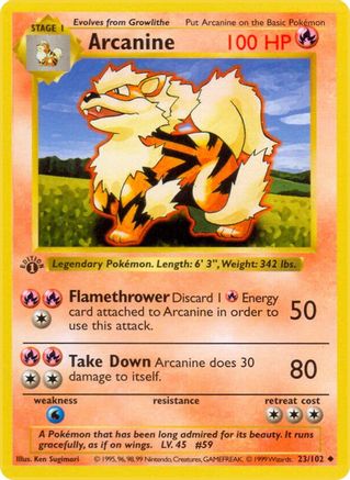 Arcanine 023 - 1st Edition Base Set Shadowless - Uncommon