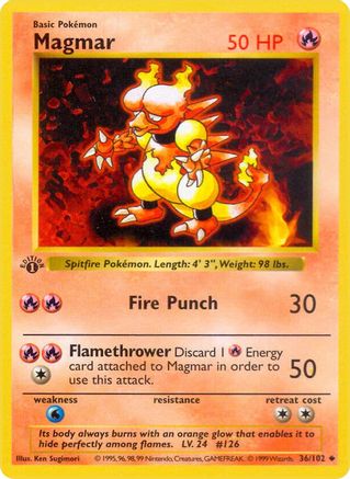 Magmar 036 - 1st Edition Base Set Shadowless - Uncommon