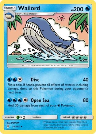 Wailord 030 - Reverse Holofoil SM Guardians Rising - Rare