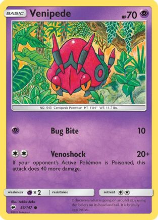 Venipede 056 - Reverse Holofoil SM Burning Shadows - Common