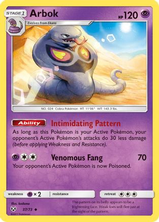 Arbok 037 - Reverse Holofoil Shining Legends - Uncommon