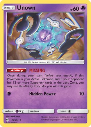 Unown (92) (92) 092/214 SM Lost Thunder - Rare