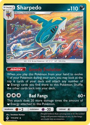 Sharpedo 111 - Reverse Holofoil SM Unbroken Bonds - Rare