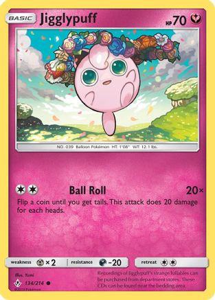 Jigglypuff 134 - Reverse Holofoil SM Unbroken Bonds - Common