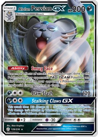 Alolan Persian GX 129 - Holofoil SM Cosmic Eclipse - Ultra Rare