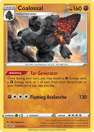 Coalossal 107 - Holofoil SWSH02 Rebel Clash - Holo Rare