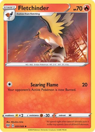 Fletchinder 031 - Reverse Holofoil SWSH03 Darkness Ablaze - Uncommon