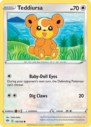 Teddiursa 138 - Reverse Holofoil SWSH03 Darkness Ablaze - Common