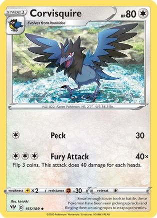 Corvisquire 155 - Reverse Holofoil SWSH03 Darkness Ablaze - Uncommon