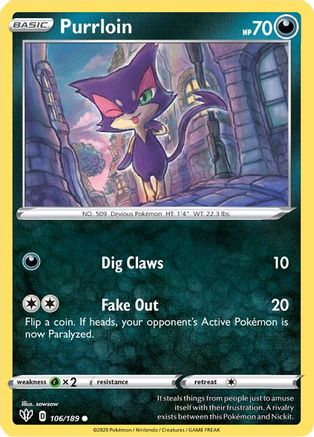 Purrloin 106 SWSH03 Darkness Ablaze - Common