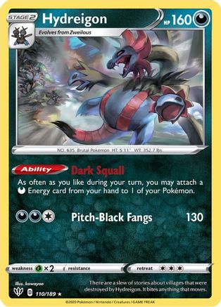 Hydreigon 110 - Reverse Holofoil SWSH03 Darkness Ablaze - Rare