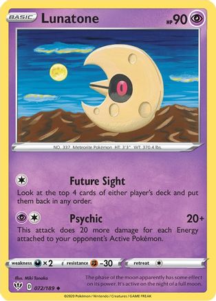 Lunatone 072 - Reverse Holofoil SWSH03 Darkness Ablaze - Uncommon