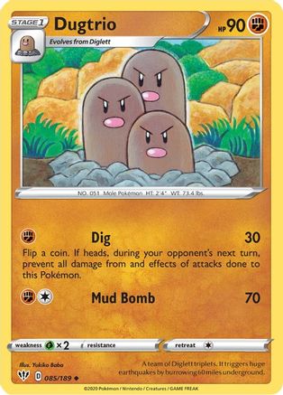 Dugtrio 085 - Reverse Holofoil SWSH03 Darkness Ablaze - Uncommon