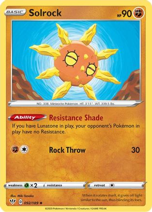 Solrock 092 - Reverse Holofoil SWSH03 Darkness Ablaze - Uncommon