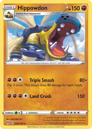 Hippowdon 094 - Reverse Holofoil SWSH03 Darkness Ablaze - Rare