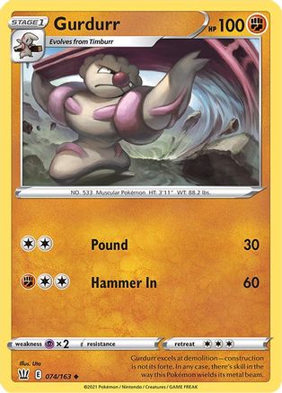 Gurdurr 074 - Reverse Holofoil SWSH05 Battle Styles - Uncommon