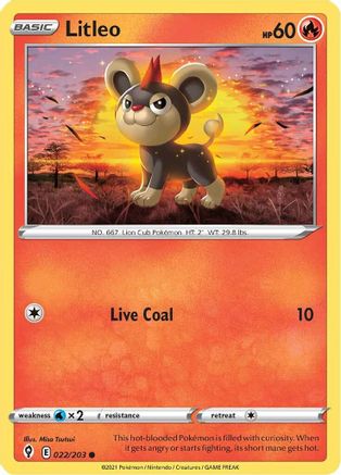 Litleo 022 - Reverse Holofoil SWSH07 Evolving Skies - Common