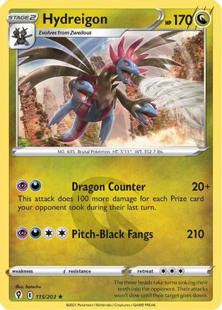 Hydreigon 115 - Reverse Holofoil SWSH07 Evolving Skies - Holo Rare