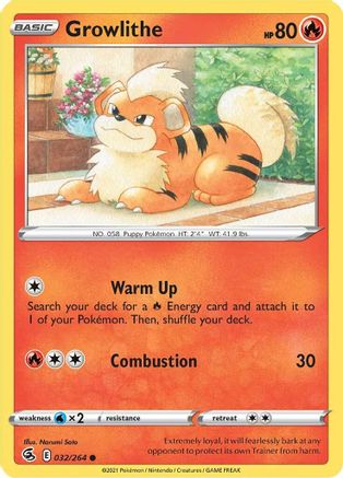 Growlithe 032 - Reverse Holofoil SWSH08 Fusion Strike - Common