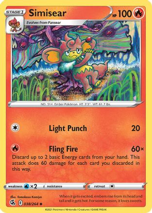 Simisear 038 - Reverse Holofoil SWSH08 Fusion Strike - Uncommon