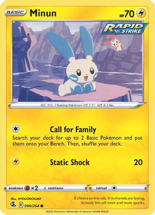 Minun 090 - Reverse Holofoil SWSH08 Fusion Strike - Common