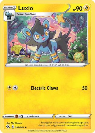 Luxio 092 - Reverse Holofoil SWSH08 Fusion Strike - Uncommon