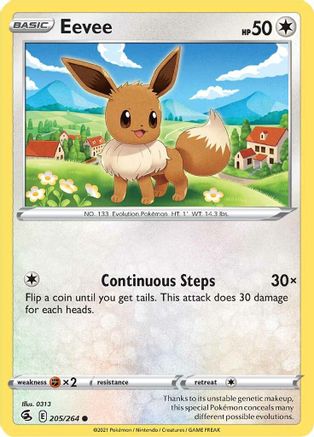 Eevee 205 - Reverse Holofoil SWSH08 Fusion Strike - Common