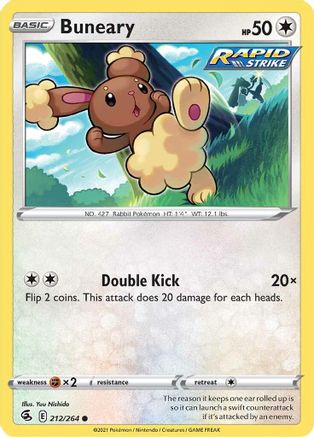 Buneary 212 - Reverse Holofoil SWSH08 Fusion Strike - Common