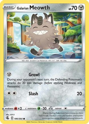 Galarian Meowth 180 - Reverse Holofoil SWSH08 Fusion Strike - Common