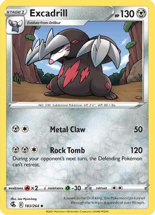 Excadrill 183 - Reverse Holofoil SWSH08 Fusion Strike - Uncommon