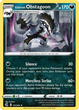 Galarian Obstagoon 161 - Holofoil SWSH08 Fusion Strike - Holo Rare