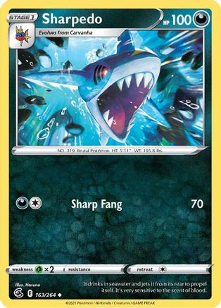 Sharpedo 163 - Reverse Holofoil SWSH08 Fusion Strike - Uncommon