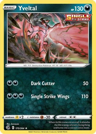 Yveltal 175 - Reverse Holofoil SWSH08 Fusion Strike - Rare