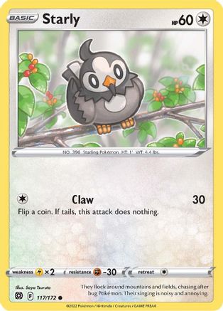 Starly 117 - Reverse Holofoil SWSH09 Brilliant Stars - Common