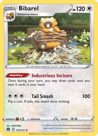 Bibarel 121 - Reverse Holofoil SWSH09 Brilliant Stars - Holo Rare