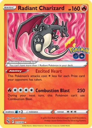 Radiant Charizard 011 - Holofoil Pokemon GO - Radiant Rare