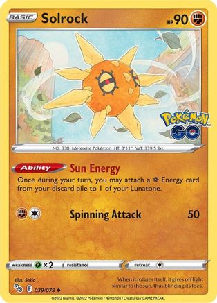 Solrock 039 - Reverse Holofoil Pokemon GO - Uncommon