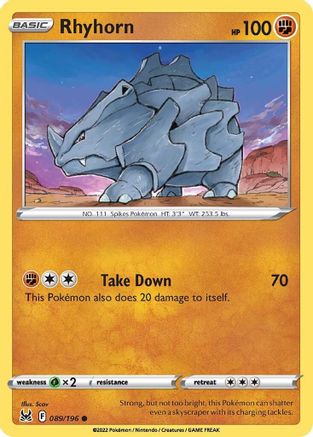 Rhyhorn 089 - Reverse Holofoil SWSH11 Lost Origin - Common