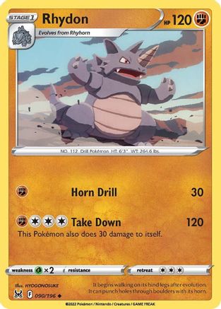 Rhydon 090 - Reverse Holofoil SWSH11 Lost Origin - Uncommon