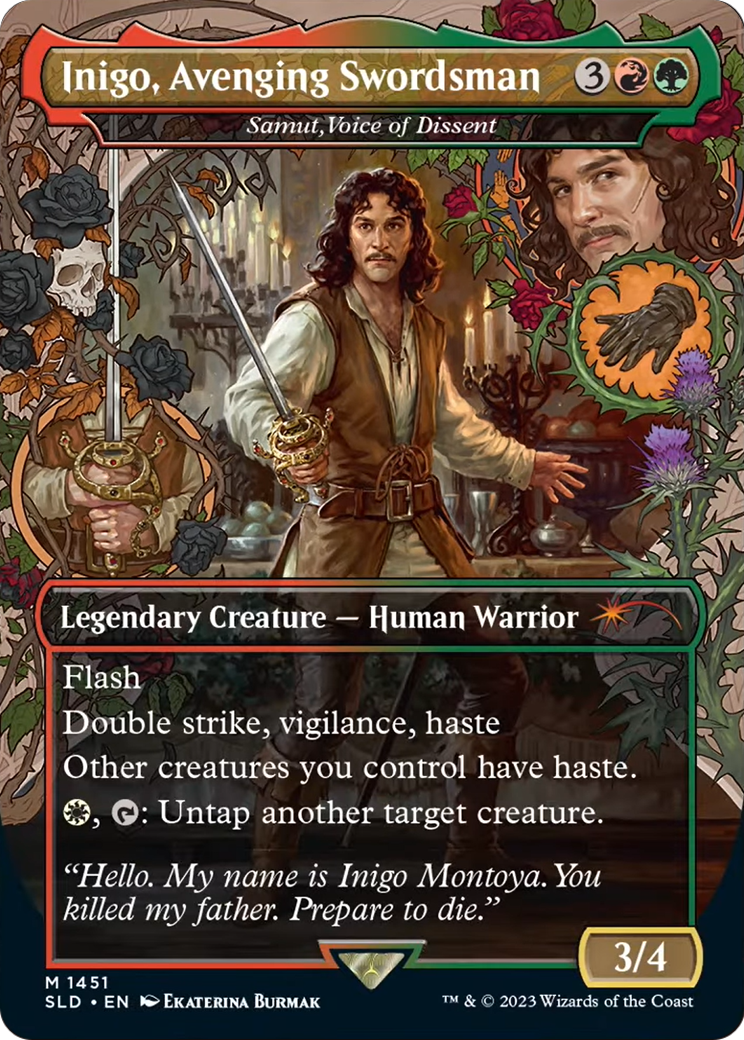 Inigo, Avenging Swordsman - Samut, Voice of Dissent (SLD-1451) - Secret Lair Drop / Inigo, Avenging Swordsman (Borderless)