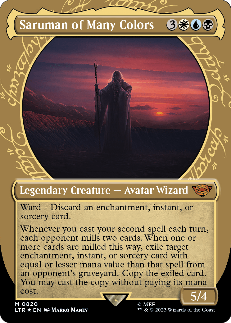 Saruman of Many Colors (Showcase) (Surge Foil) (LTR-820) - The Lord of the Rings: Tales of Middle-earth: (Showcase) (Borderless) Foil