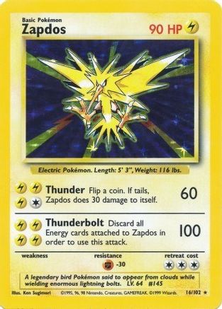 Zapdos 016 - Holofoil Base Set - Holo Rare