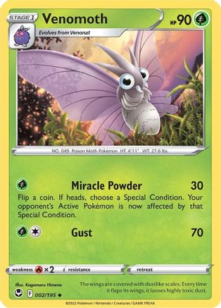Venomoth 002 - Reverse Holofoil SWSH12 Silver Tempest - Uncommon