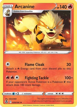 Arcanine 020 - Reverse Holofoil SWSH12 Silver Tempest - Rare
