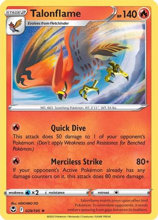 Talonflame 029 - Reverse Holofoil SWSH12 Silver Tempest - Rare