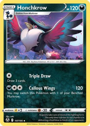 Honchkrow 107 - Reverse Holofoil SWSH12 Silver Tempest - Uncommon