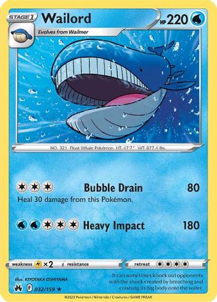 Wailord 032 SWSH Crown Zenith - Rare
