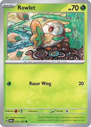 Rowlet 013 - Reverse Holofoil SV03 Obsidian Flames - Common