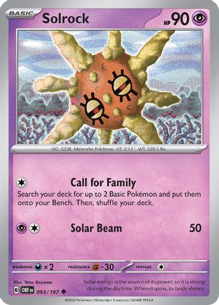 Solrock 093 - Reverse Holofoil SV03 Obsidian Flames - Uncommon
